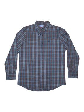 Chaps Stretch Plaid Button Down Long Sleeve Casual Shirt Mens Small Stretch Blue